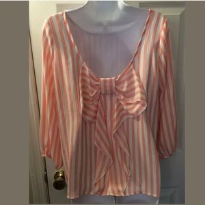 New LOVELY DAY Bow Back Blouse Striped Pink White